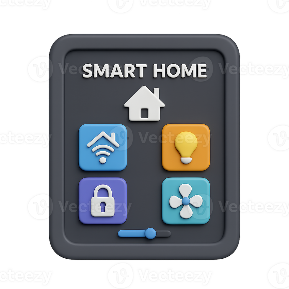 3D Smart Home Interface Design with Colorful Elements and Icons png