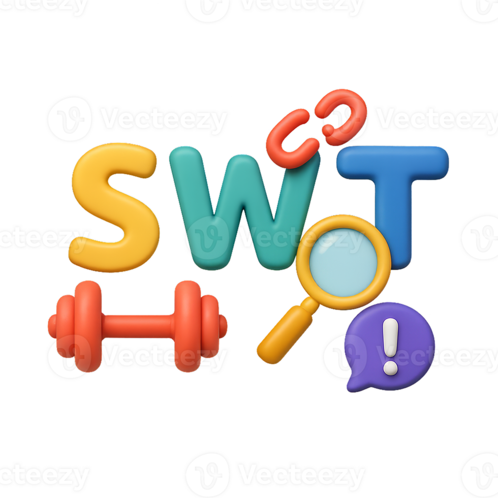3D SWOT Analysis Concept with Colorful Elements and Icons png