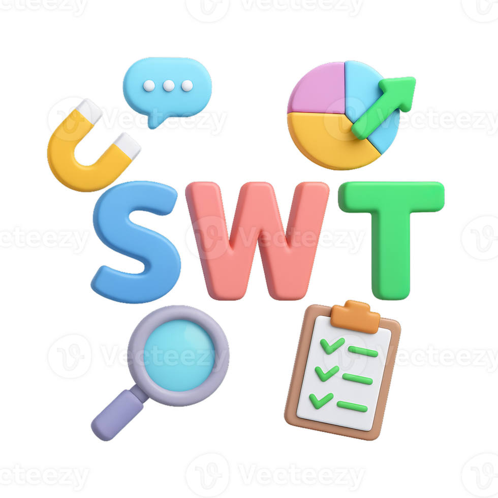 Simple 3D Elements for SWOT Analysis and Planning Concept png