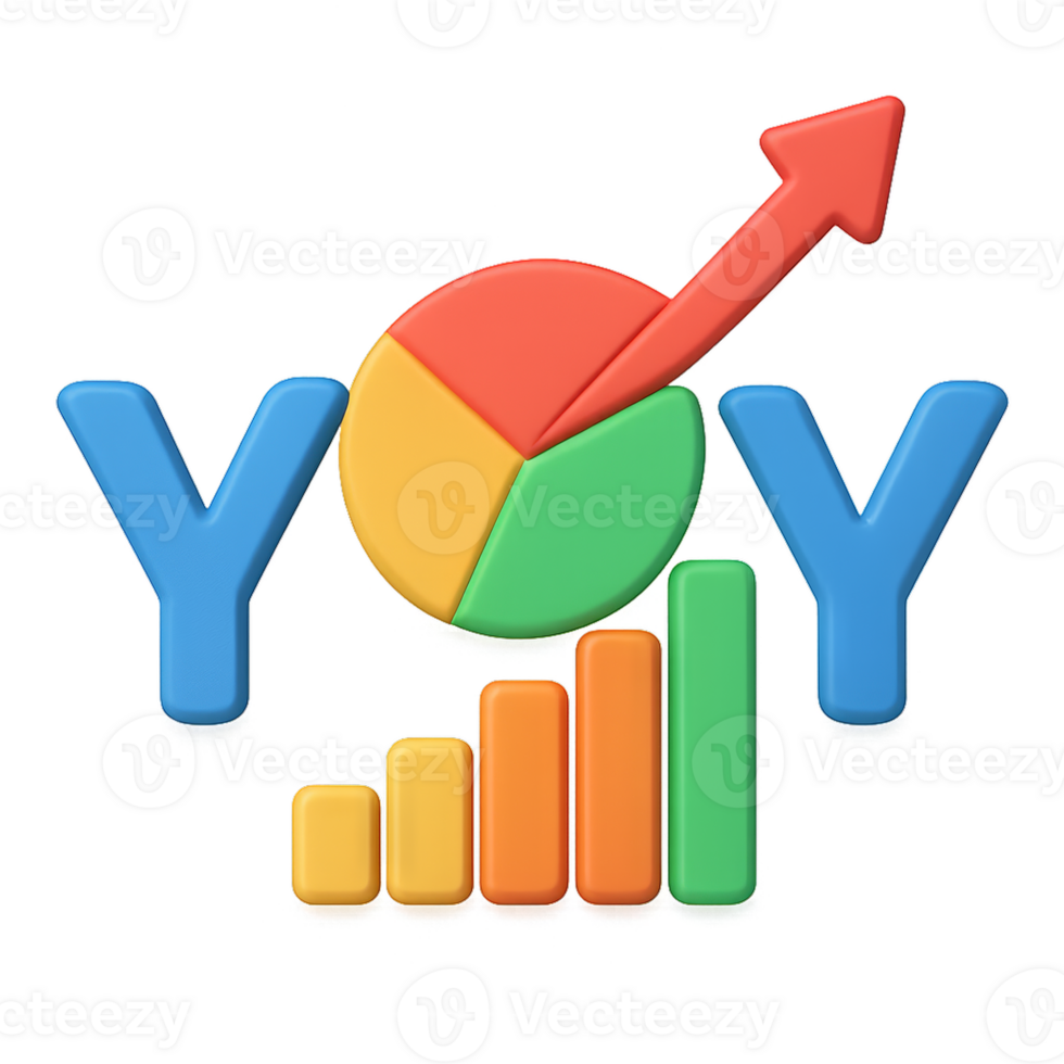 3D YoY Growth Chart with Colorful Bars and Graph Elements png