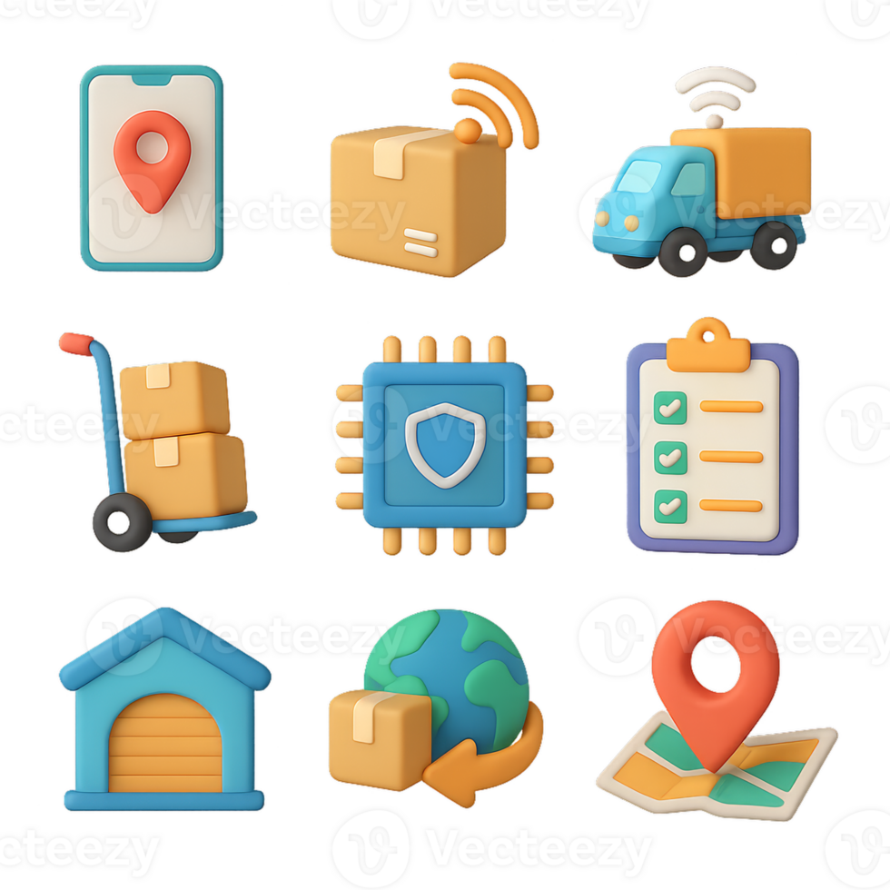 Colorful Icons Representing Smart Logistics and Package Management png
