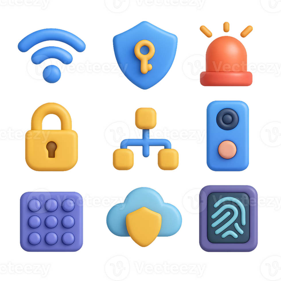 Colorful 3D Security Icons for Modern Digital Applications png
