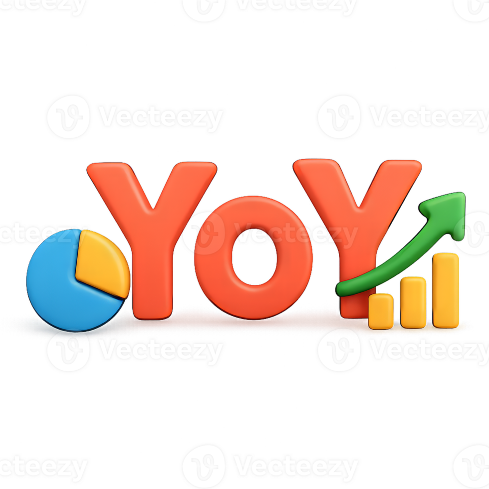 3D Chart and Growth Symbol Illustrating Year-Over-Year Trends png