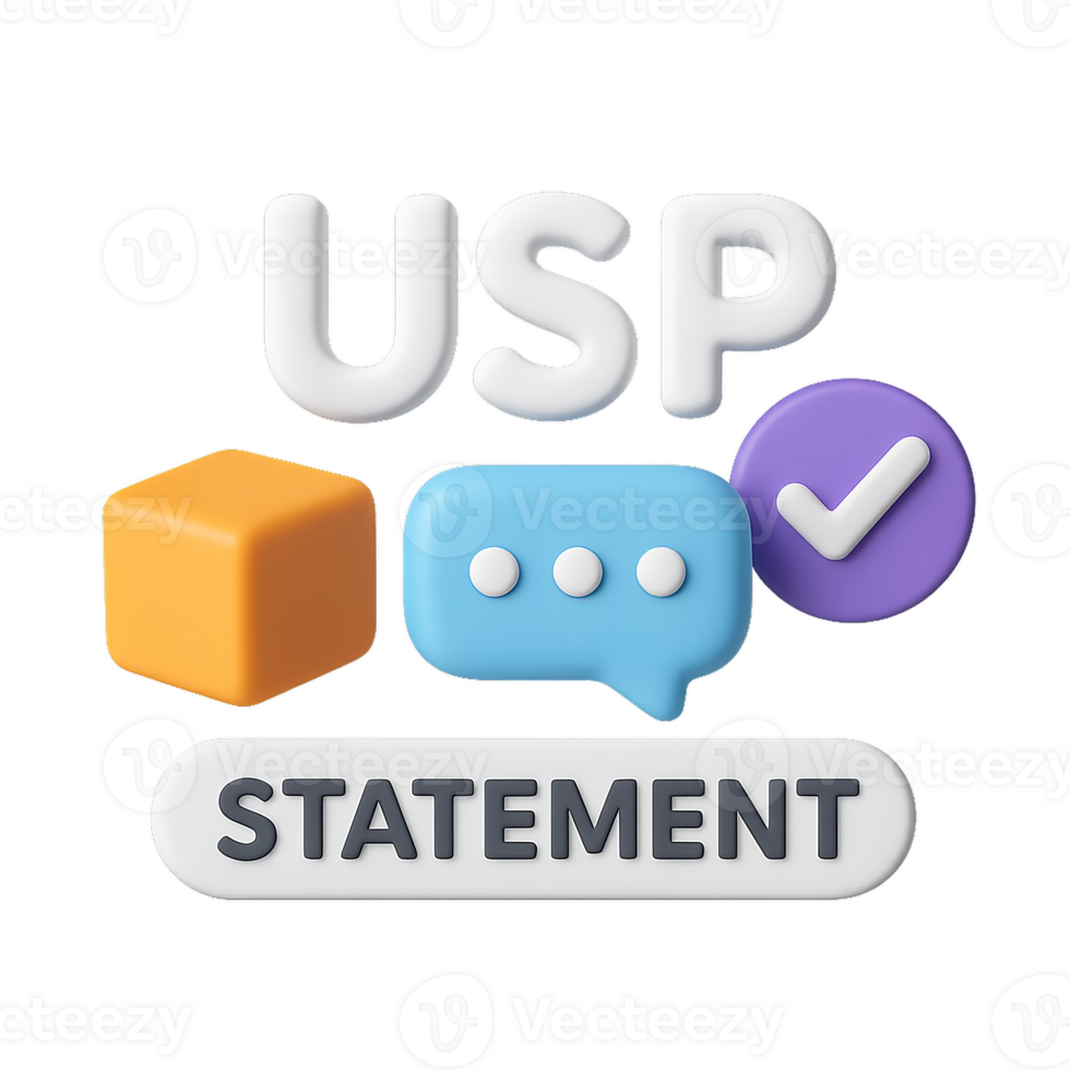 3D Icons Representing USP and Statement in Simple Design png