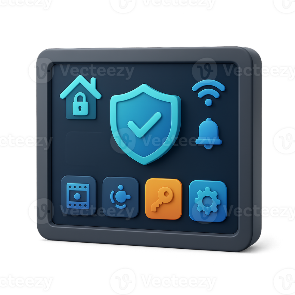 3D Display of Simple Security Interface with Colorful Icons png