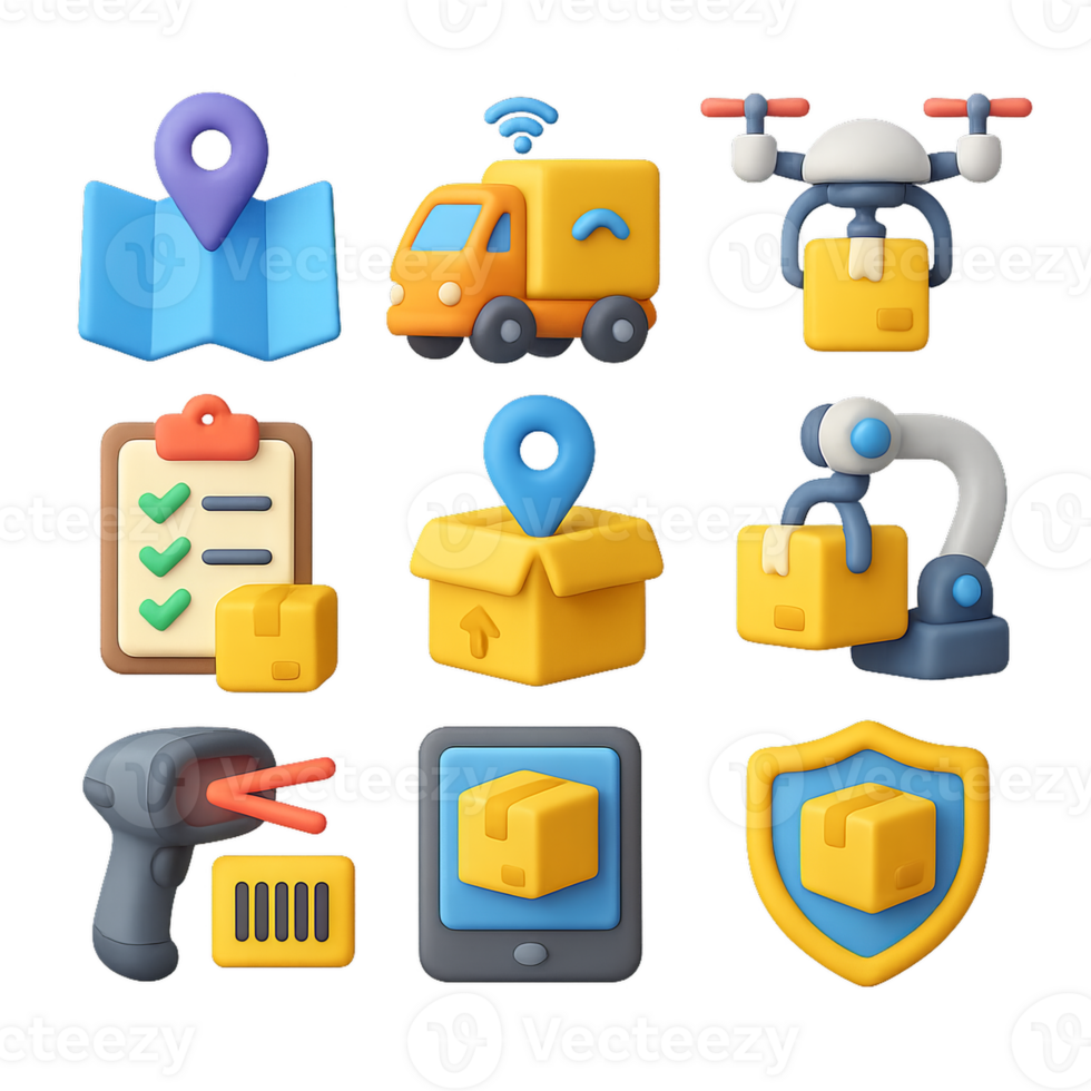 3D Logistic Icons Collection for Business and Delivery Services png