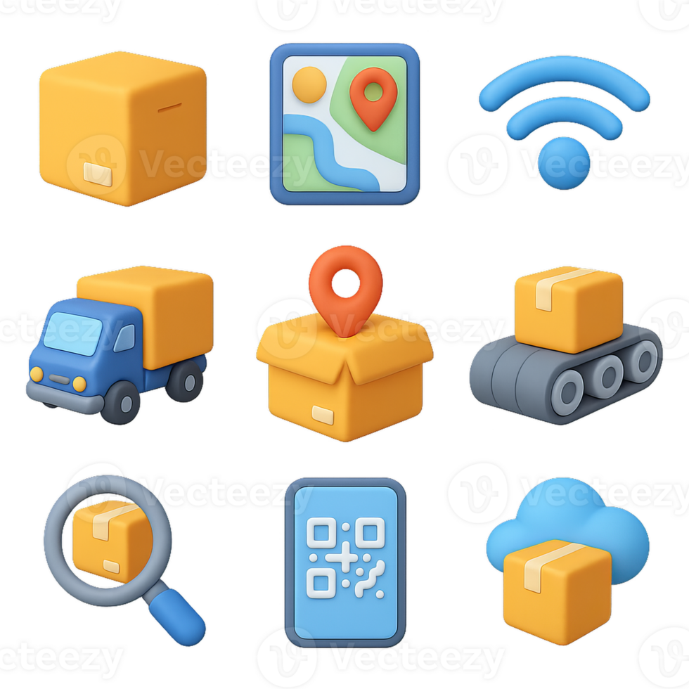 Simple 3D Logistic Icons for Transport and Delivery Concepts png