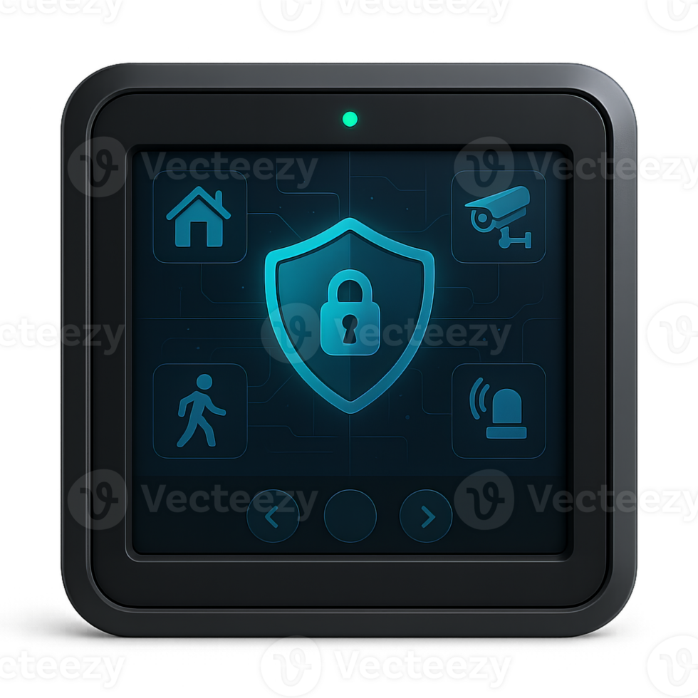 3D Security Interface With Lock Icon and Control Features png