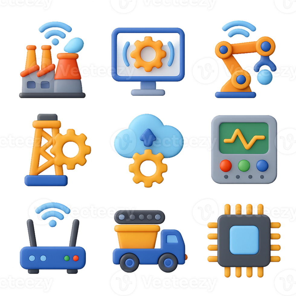 Colorful 3D Icons for Industrial Themes and Technology Concepts png