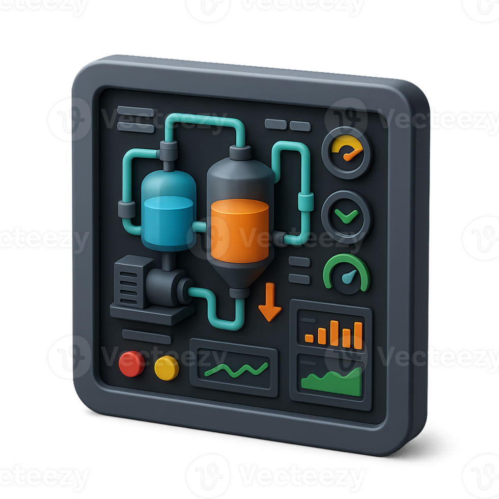Modern Industrial Tech Dashboard Display with Colorful Graphics png