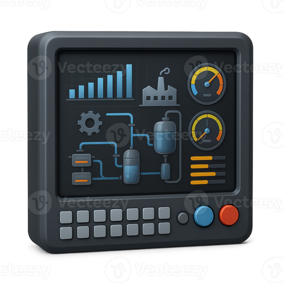 3D Industrial Technology Screen with Simple Control Interface png