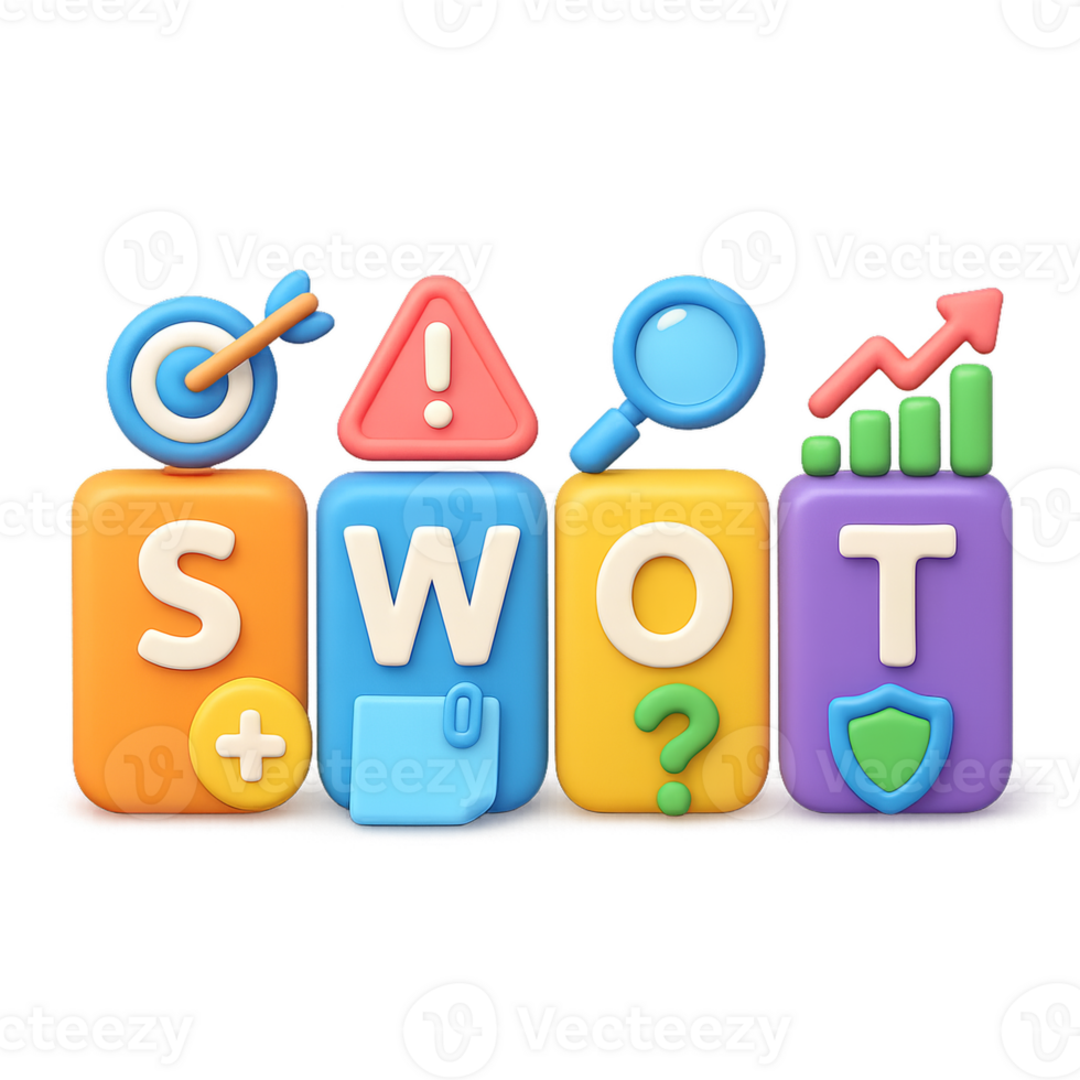 3D SWOT Analysis Elements and Icons for Business Strategy png