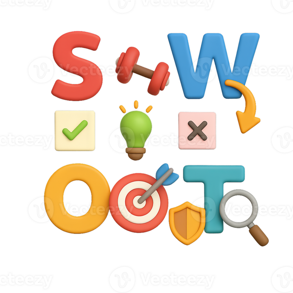 Creative 3D Graphic for Simple SWOT Analysis and Strategy Planning png