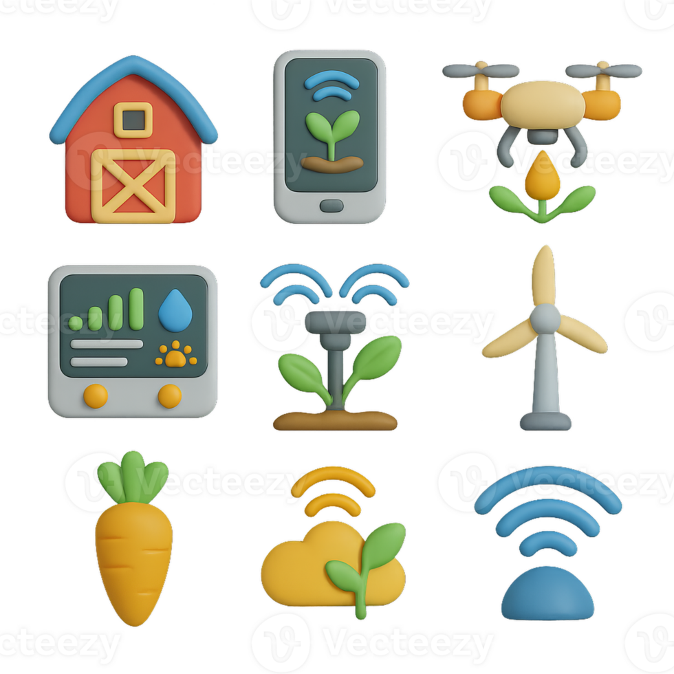 Colorful Icons of Smart Farming Technology and Agriculture Elements png