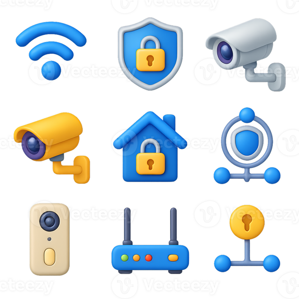 3D Smart Security Icons for Digital Protection and Safety Solutions png