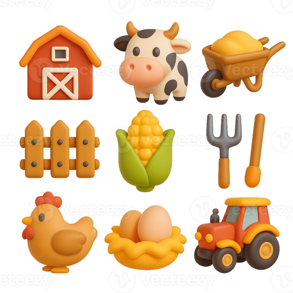 Colorful 3D Farm Icons for Playful and Educational Projects png