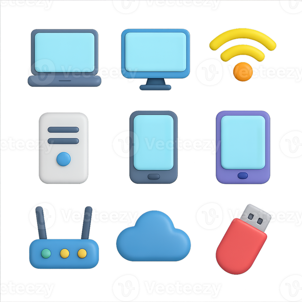 Simple 3D Technology Icons for Digital and Online Usage png