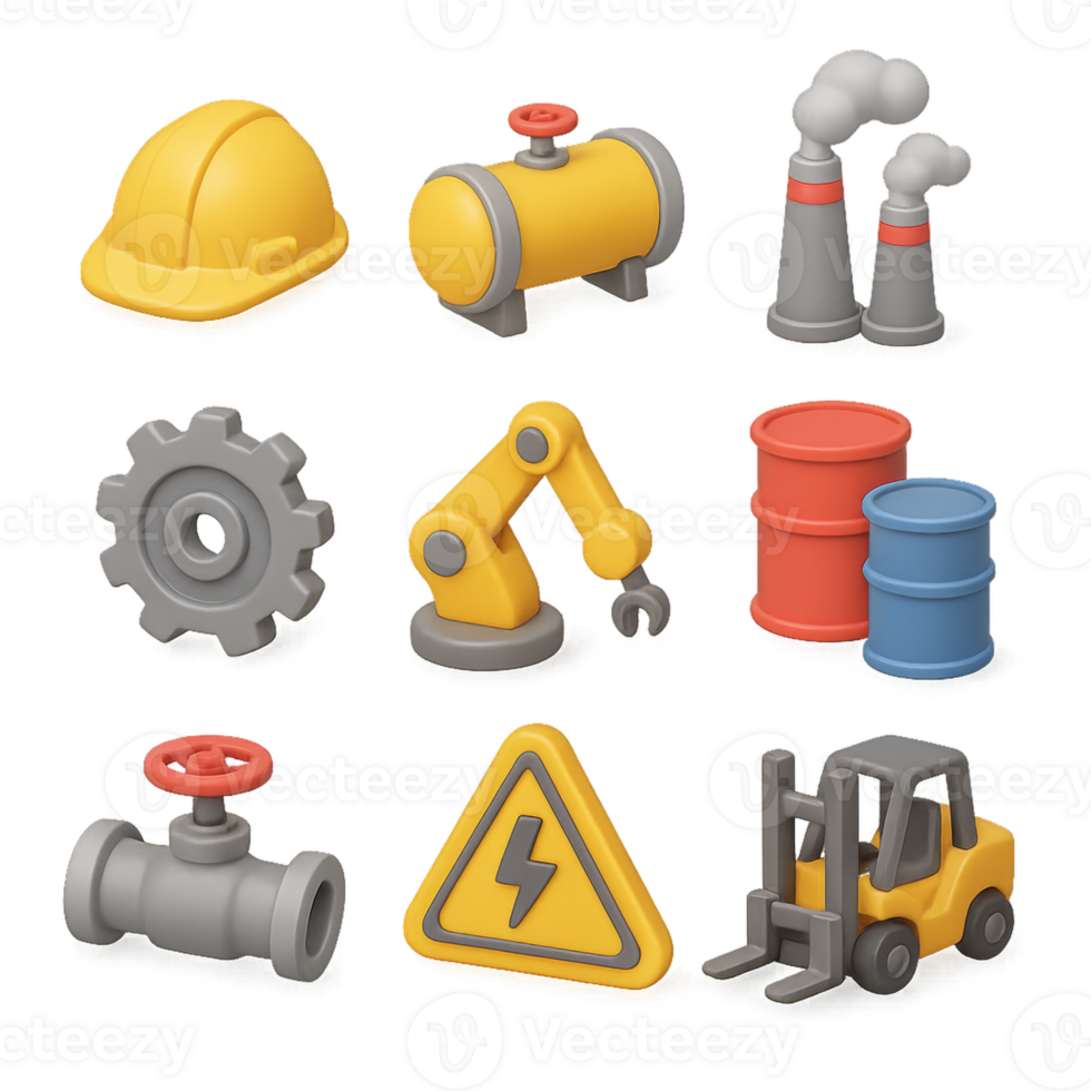 3D Industrial Icons for Construction and Manufacturing Projects png