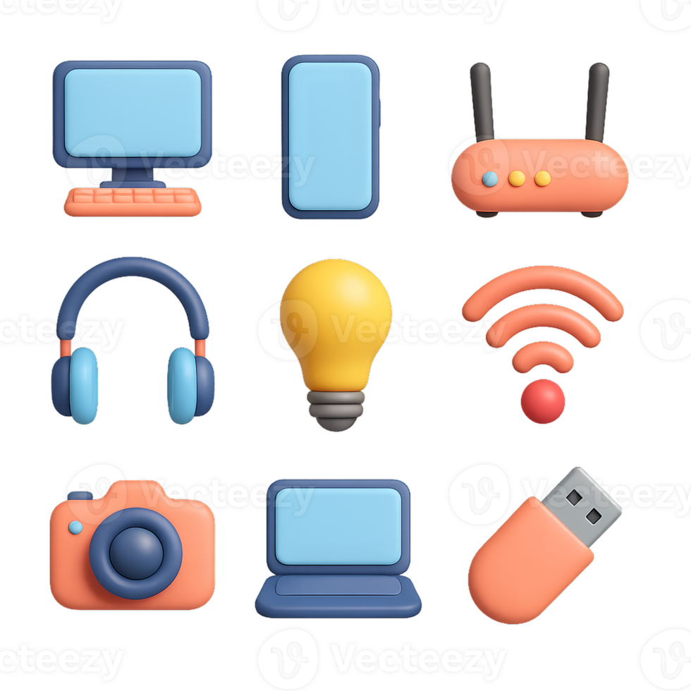 Colorful 3D Technology Icons for Digital or Creative Projects png