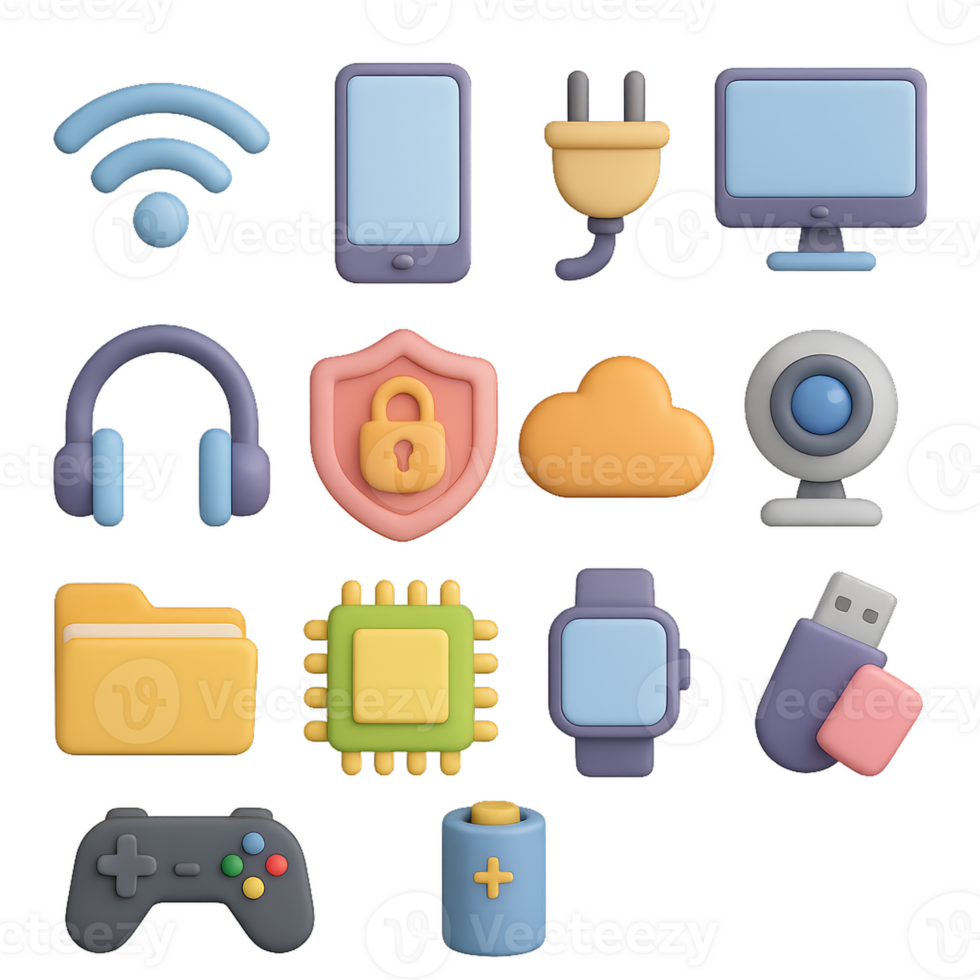 Colorful 3D Tech Icons for Modern Digital Composition png