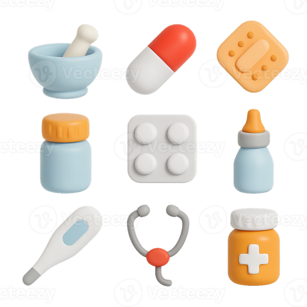 Simple 3D Icons of Medicine for Healthcare and Education Use png