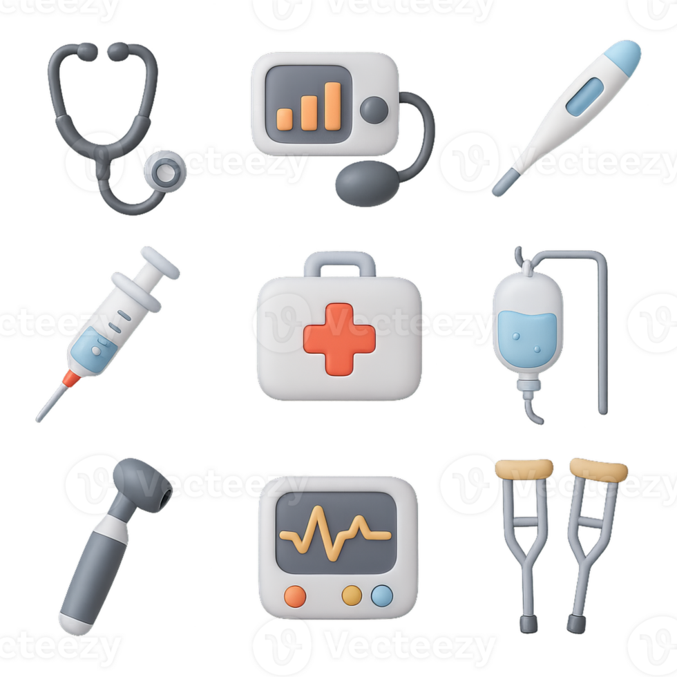 Simple 3D Medical Icons for Health and Wellness Applications png