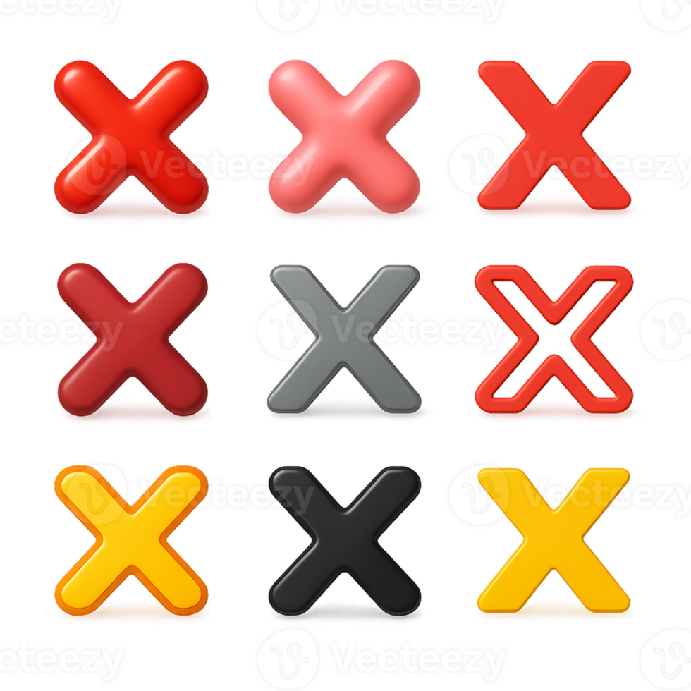 Collection of Colorful 3D Cross Icons for Graphic Design Projects png