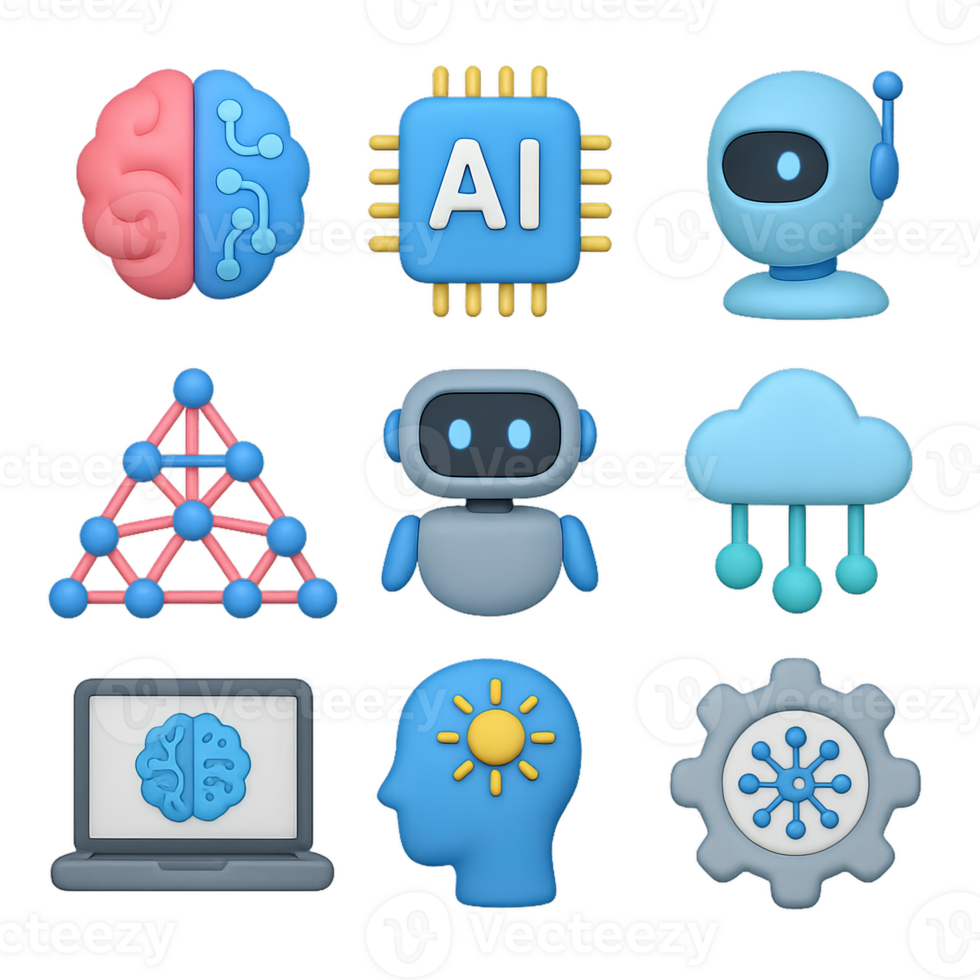 Colorful 3D Icons Representing AI, Technology, and Innovation Themes png