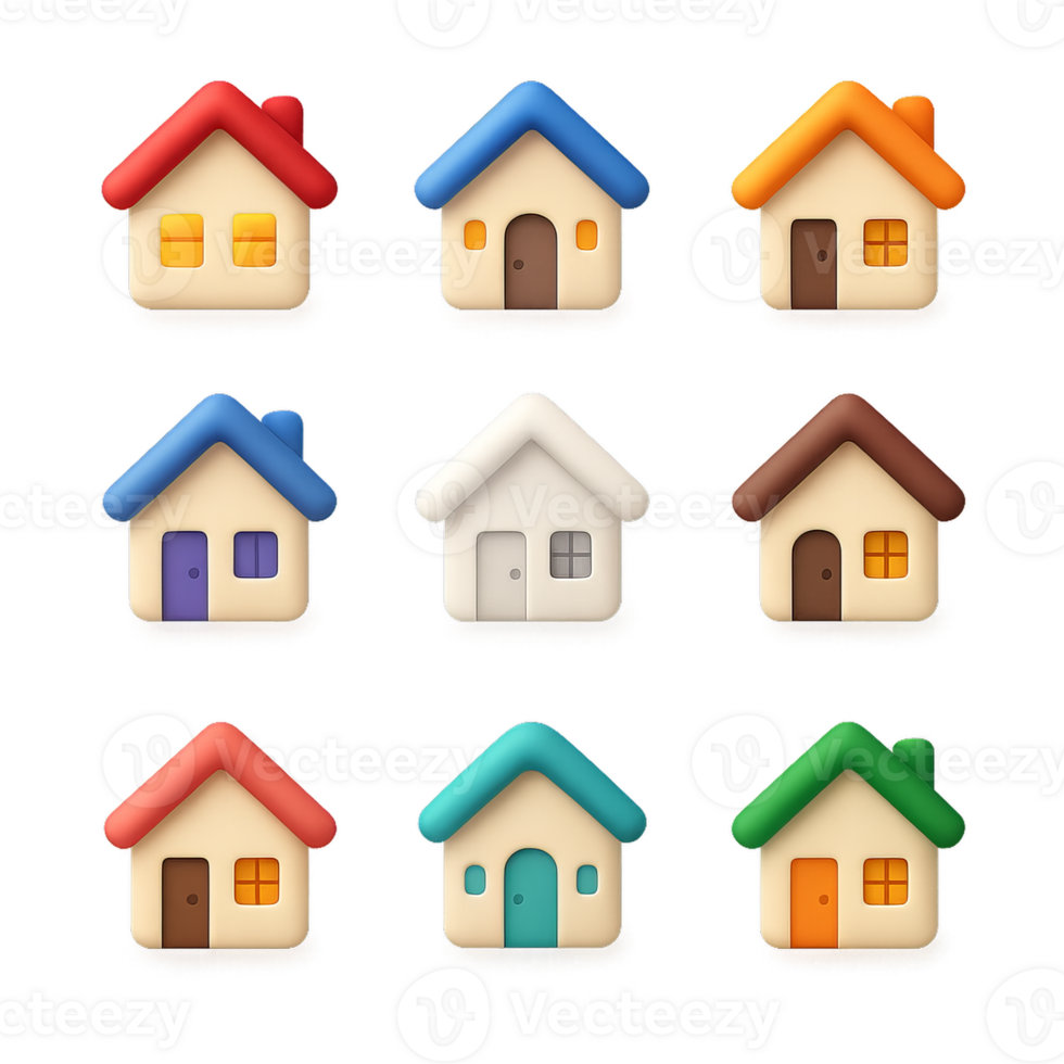 Colorful 3D Home Icons for Simple Design Projects and Composition png