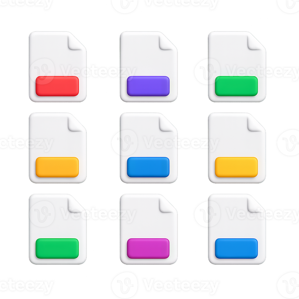 Colorful 3D Document Icons in Simple Design for Modern Use png