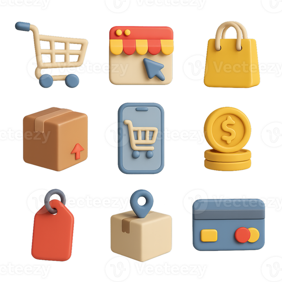 Colorful 3D Icons for E-Commerce Interface and Mobile Applications png