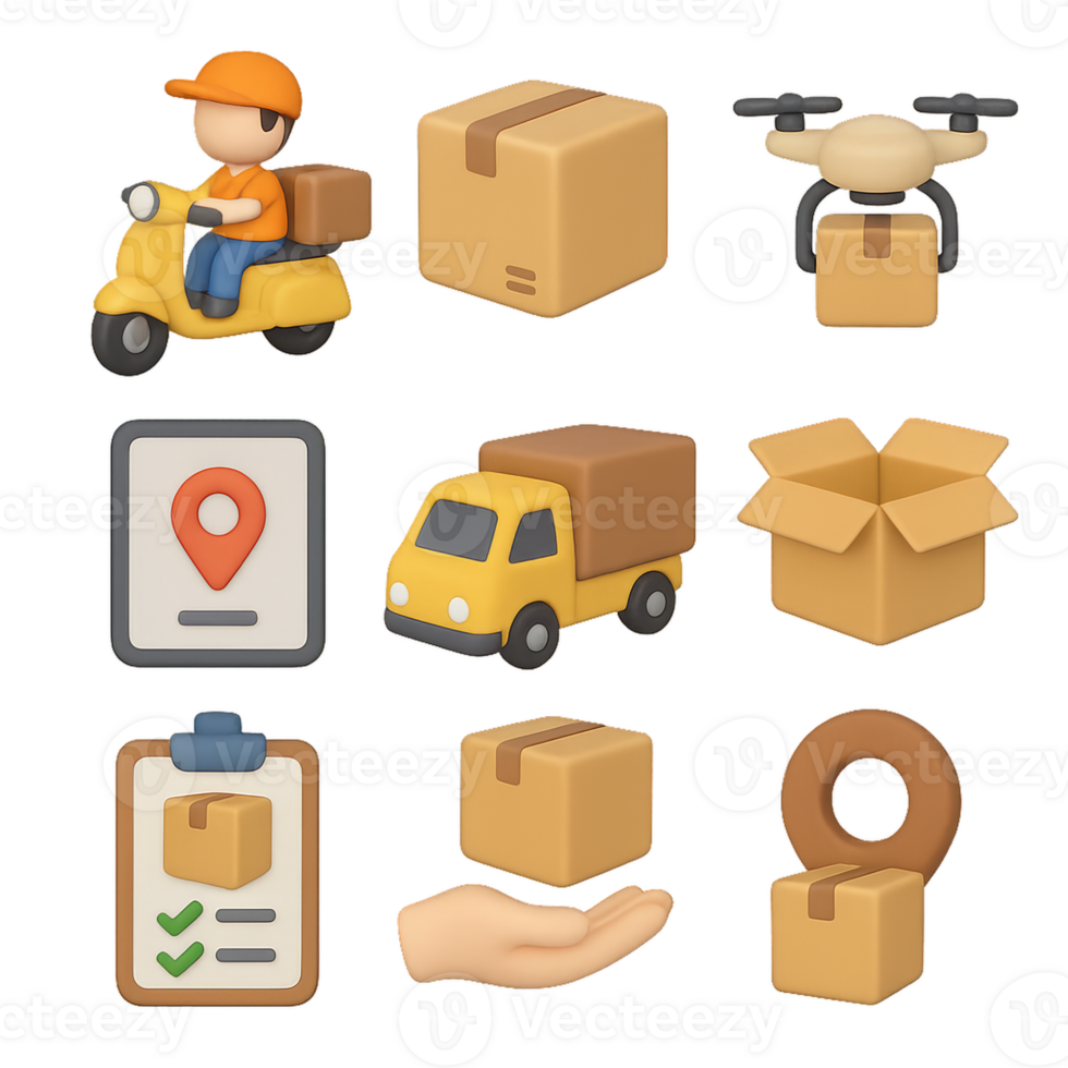 3D Delivery Icons for Simple Logistics and Shipping Concepts png