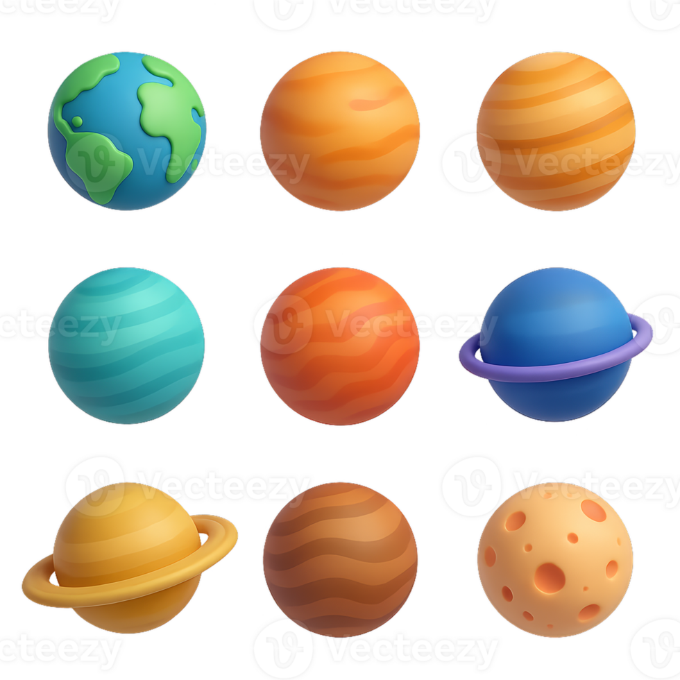 Colorful 3D Planets Icon Set for Creative Projects and Designs png