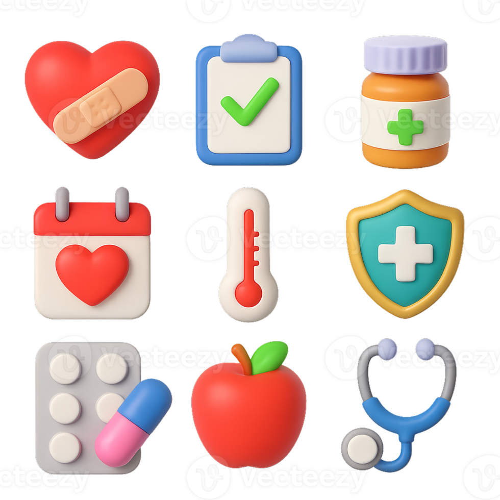 Colorful 3D Health Icons for Medical and Wellness Applications png