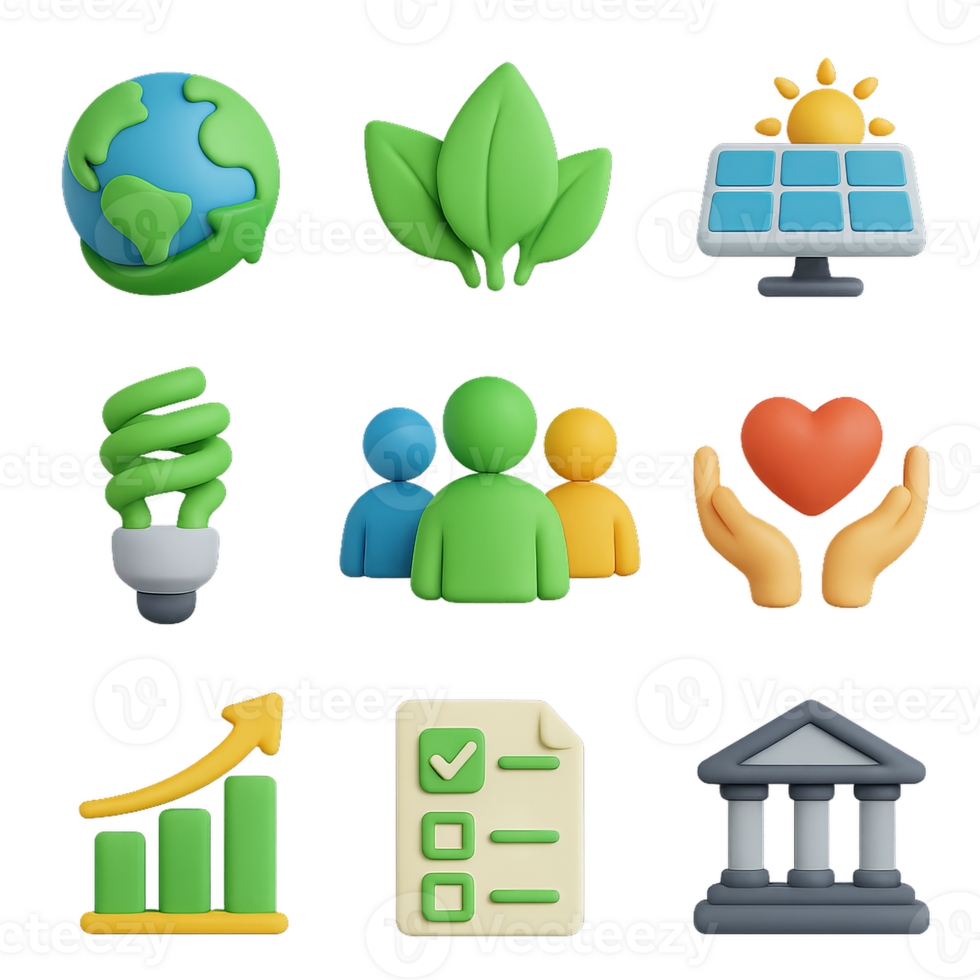 3D Simple Icons Representing Environmental and Social Governance Concepts png