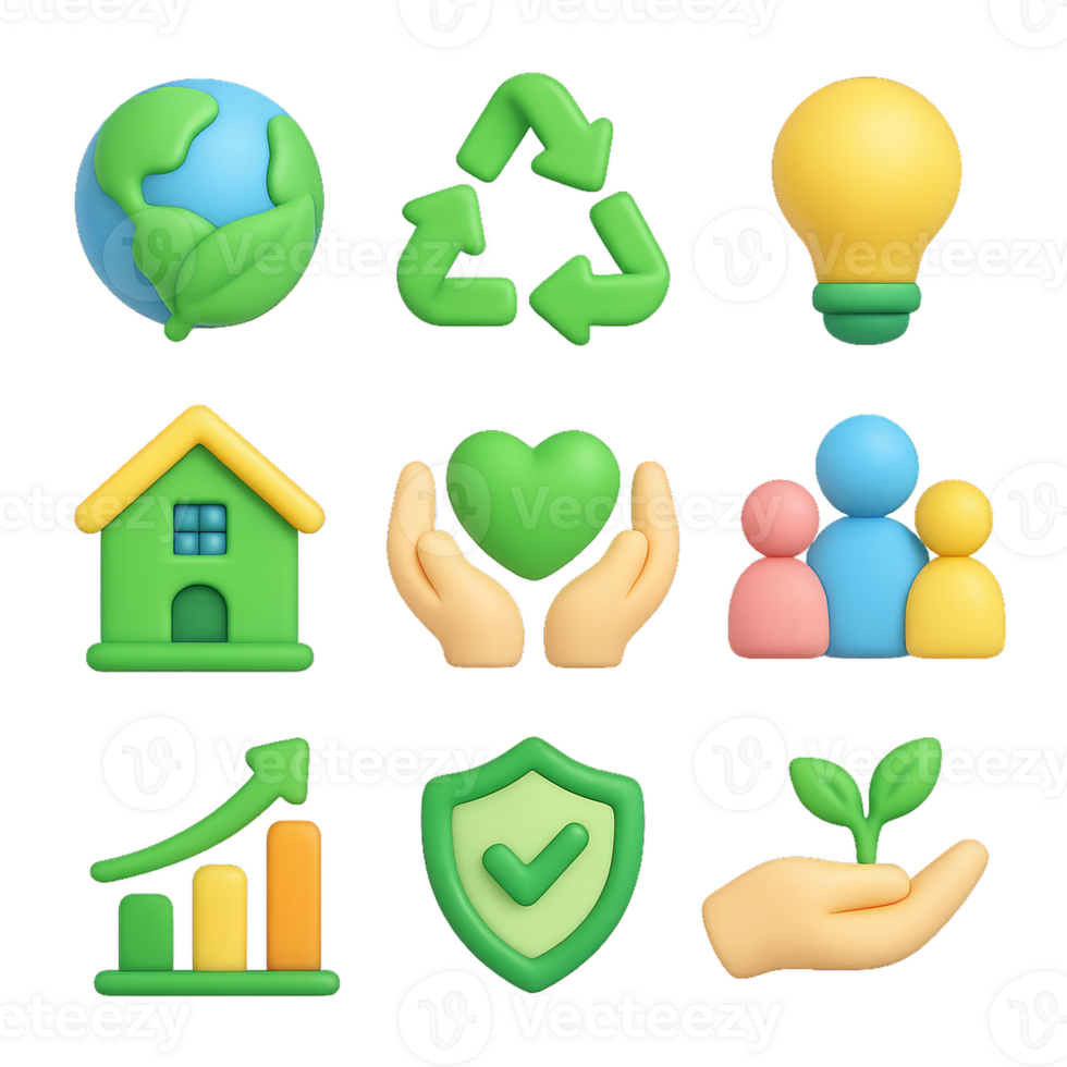 Colorful 3D Icons Representing Sustainability and Eco-Friendly Concepts png
