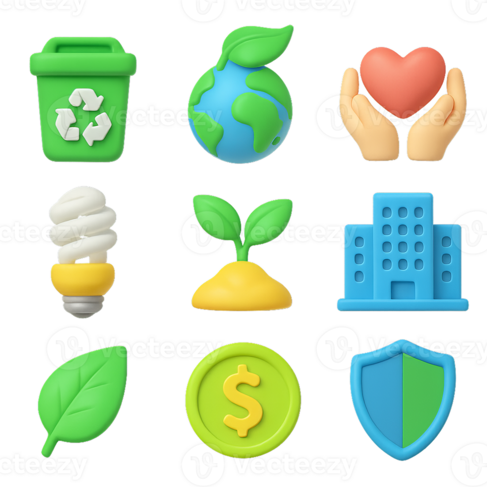 Colorful 3D Icons for Environmental and Social Governance Themes png