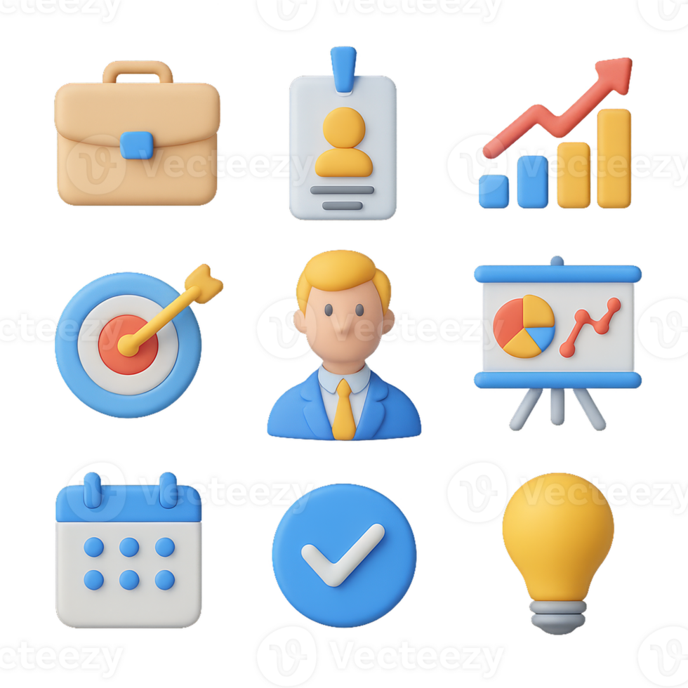 Simple 3D Business Icons for Professional Use and Presentations png