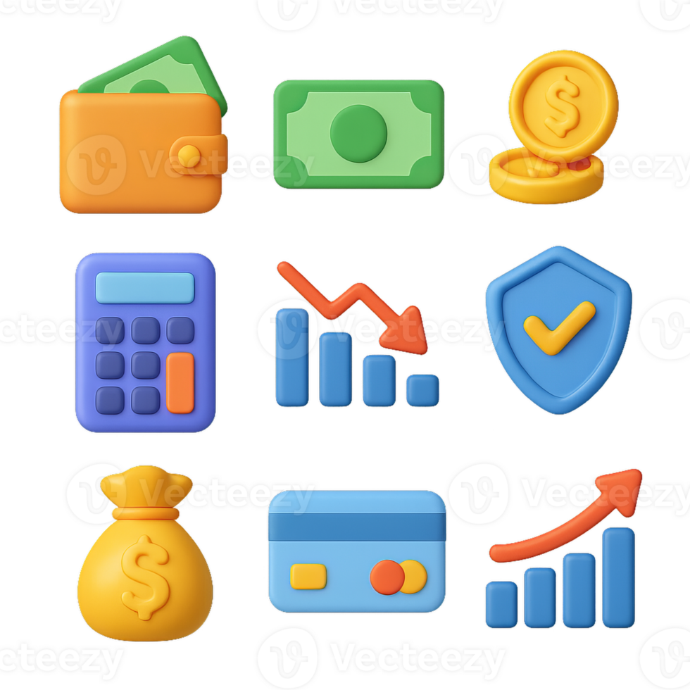 Colorful 3D Finance Icons for Simple Financial Concepts png