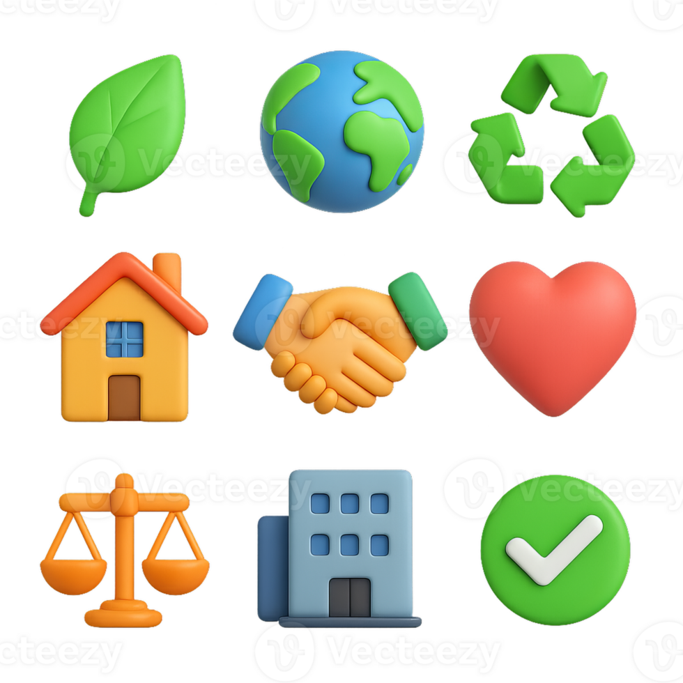 Simple 3D Icons Set for Environmental, Social, and Governance Concepts png