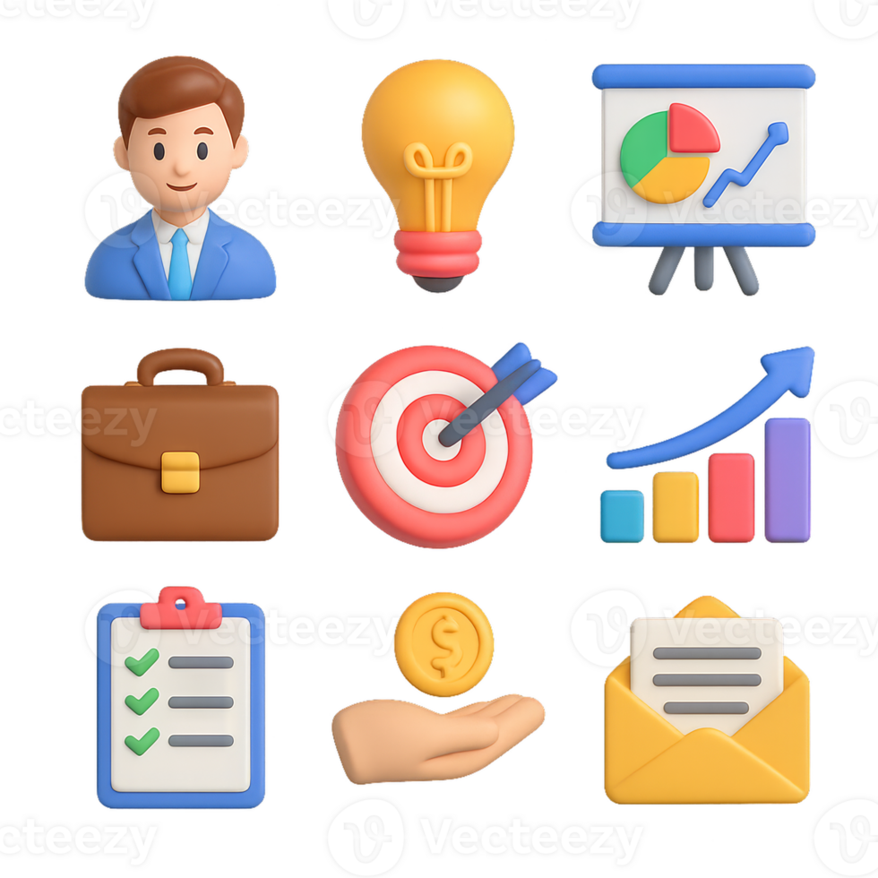 Simple 3D Business Icons Collection for Modern Marketing Needs png