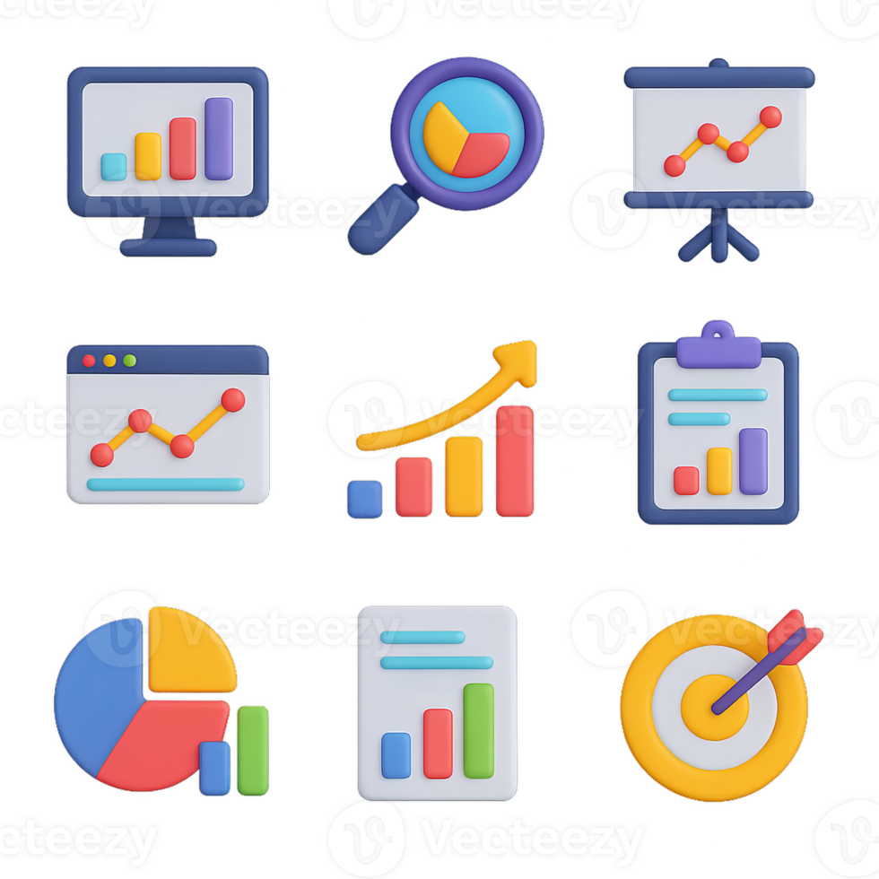 3D Data Icons Set for Simple Composition and Visual Representation png