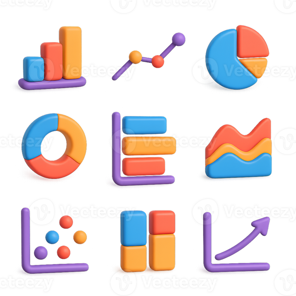 Colorful 3D Icons and Charts for Simple Data Visualization png