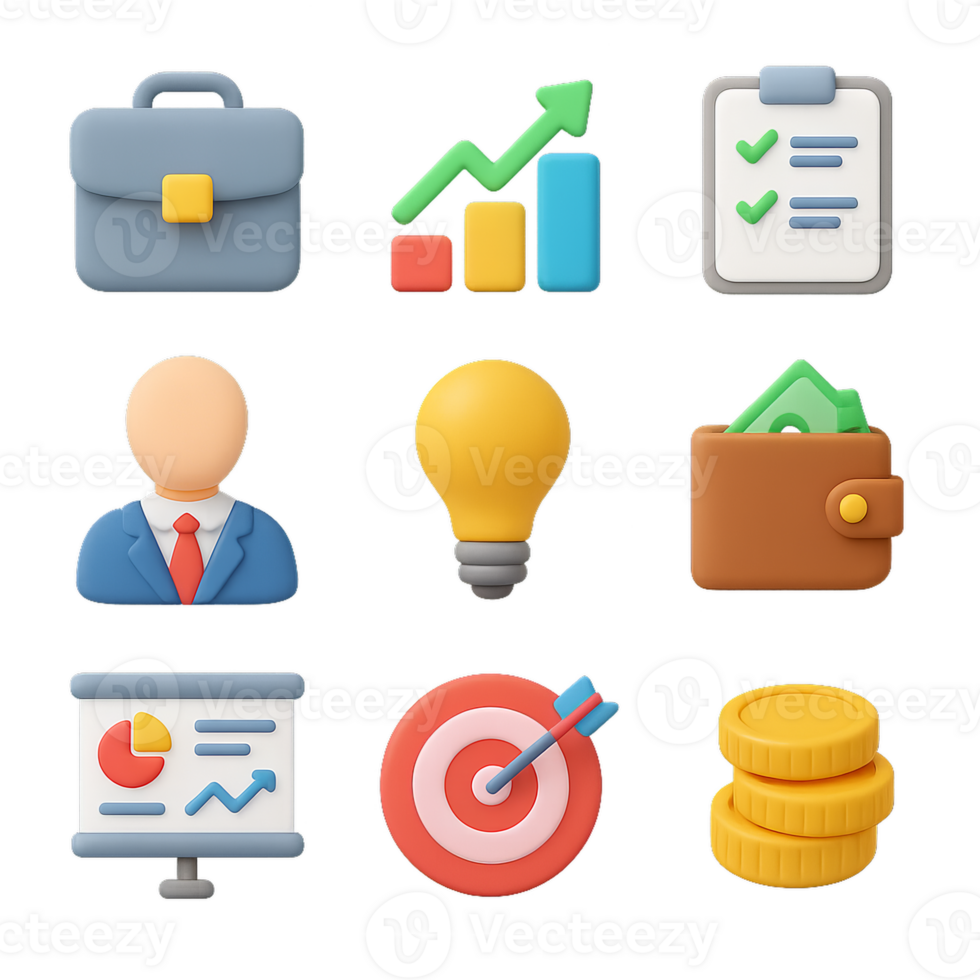 Simple 3D Business Icons for Professional Use and Presentation png