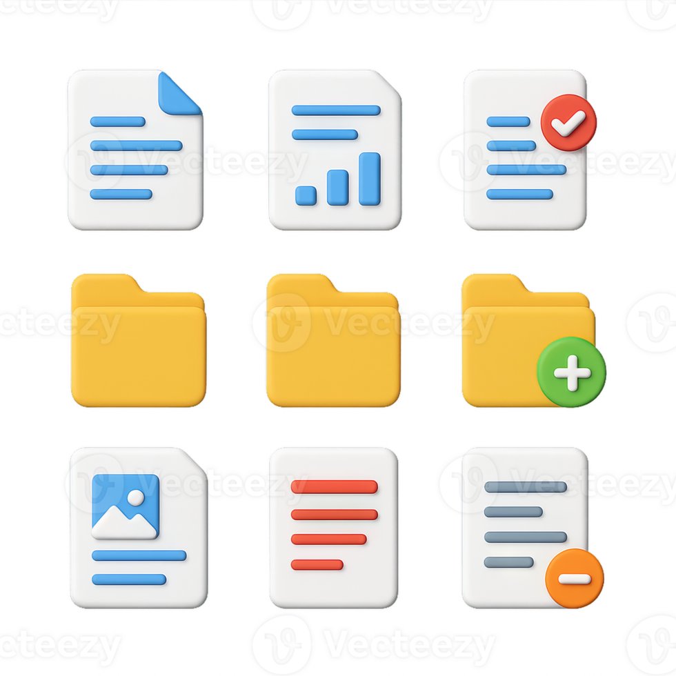 Simple 3D Document Icons for Creative Projects and Presentations png