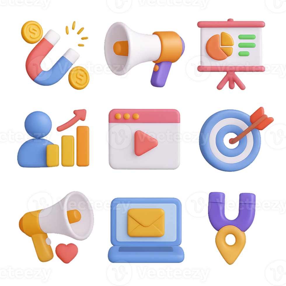 Simple 3D Marketing Icons for Creative Projects and Presentations png