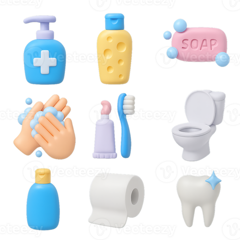 3D Hygiene Icons Collection for Cleanliness and Health Awareness png