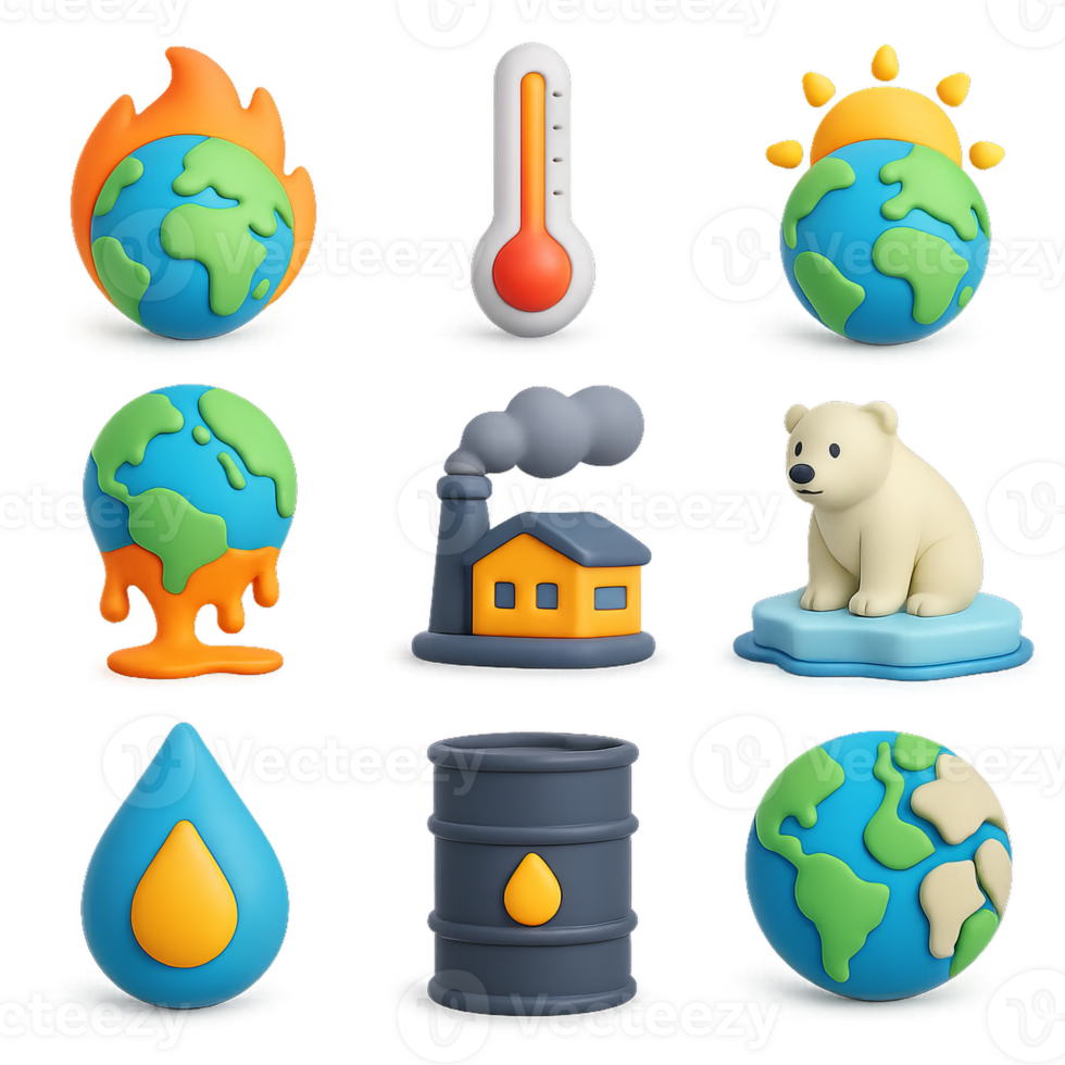 Simple Climate Change Icons for Environmental Awareness Project png