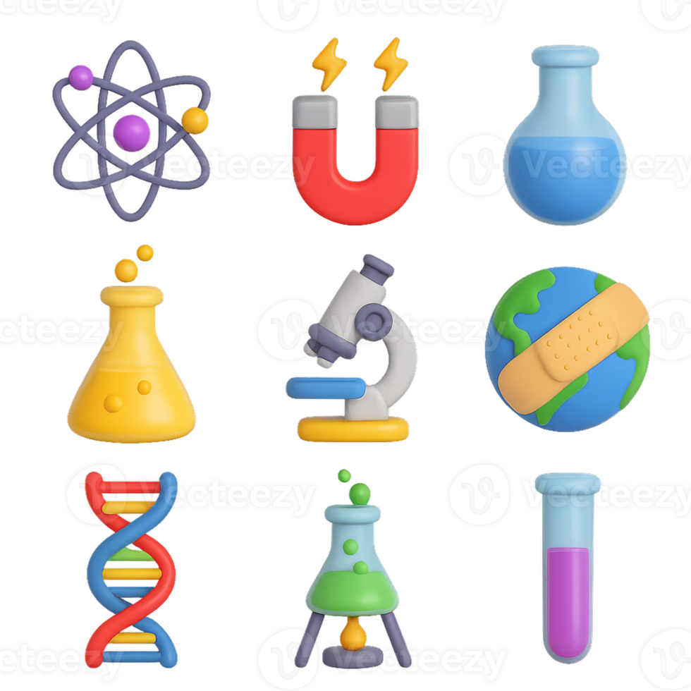 Simple 3D Science Icons for Educational Themes and Designs png