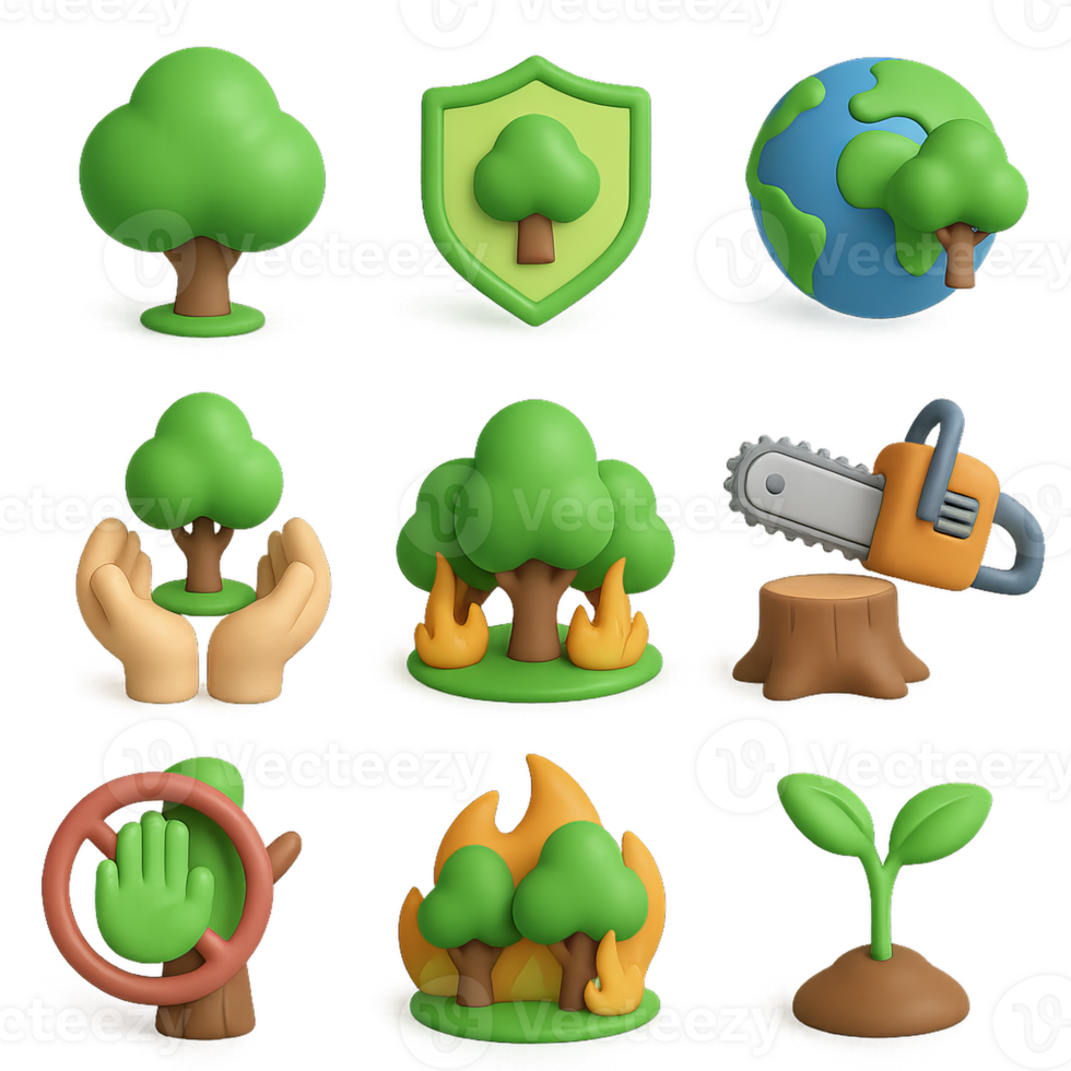 Colorful 3D Forest Icons for Environment and Nature Themes png